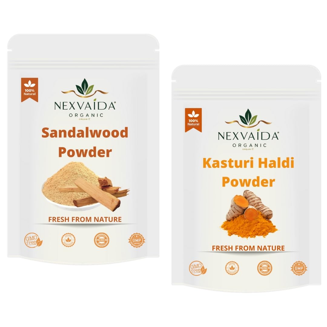 NEXVAIDA Kasturi Haldi & Sandalwood Powder Combo | for Glowing Skin & Face Care | (Pack of 2) Net Weight 200 Grams