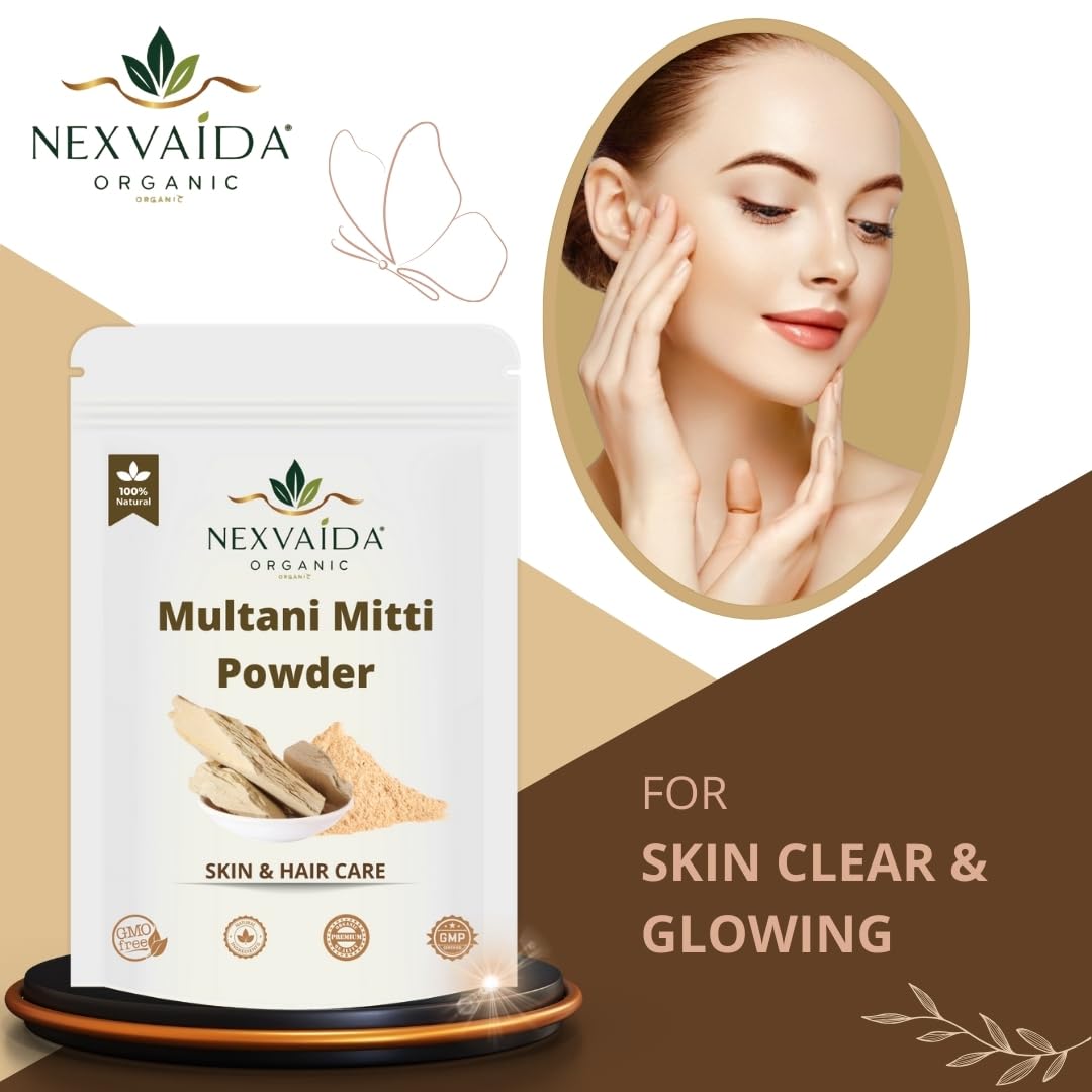 NEXVAIDA Herbal Face Pack | Multani Mitti, Chandan, Orange Peel, Neem & Rose Powder | Pure & Natural Skin Care Powders for Glowing Skin | (Pack of 5) Net Weight 600 Grams - Image 3