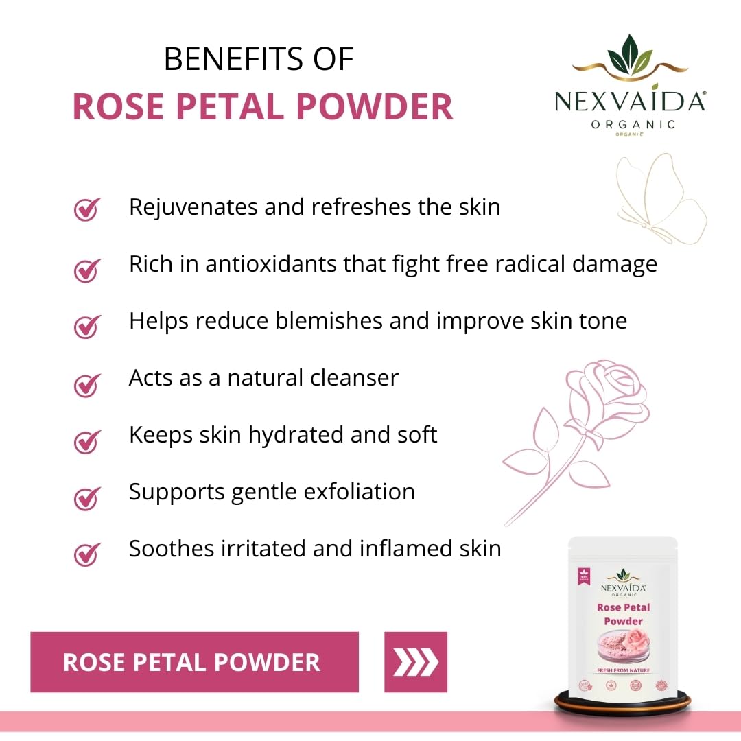 NEXVAIDA Beetroot & Rose Petal Powder Combo | Rich in Vitamin C & Antioxidants for Glowing, Radiant Skin | (Pack of 2) Net Weight 200 Grams - Image 3