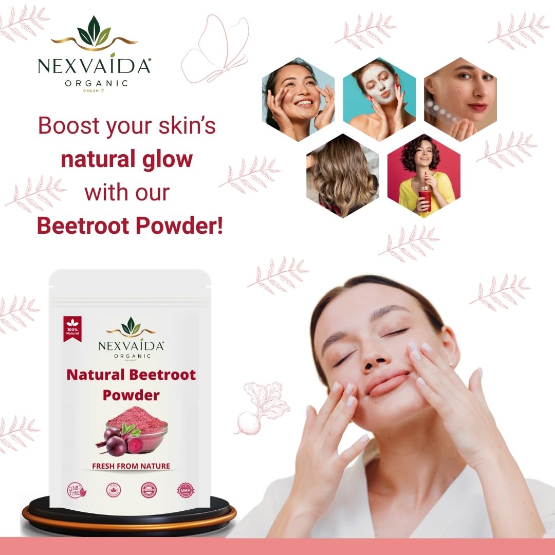 NEXVAIDA Beetroot & Rose Petal Powder Combo | Rich in Vitamin C & Antioxidants for Glowing, Radiant Skin | (Pack of 2) Net Weight 200 Grams - Image 5